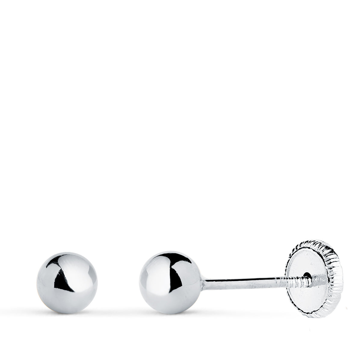 Pendientes Bola Lisa Brilla Hueca. Ancho: 4 mm. Cierre Tuerca de oro blanco 18K
