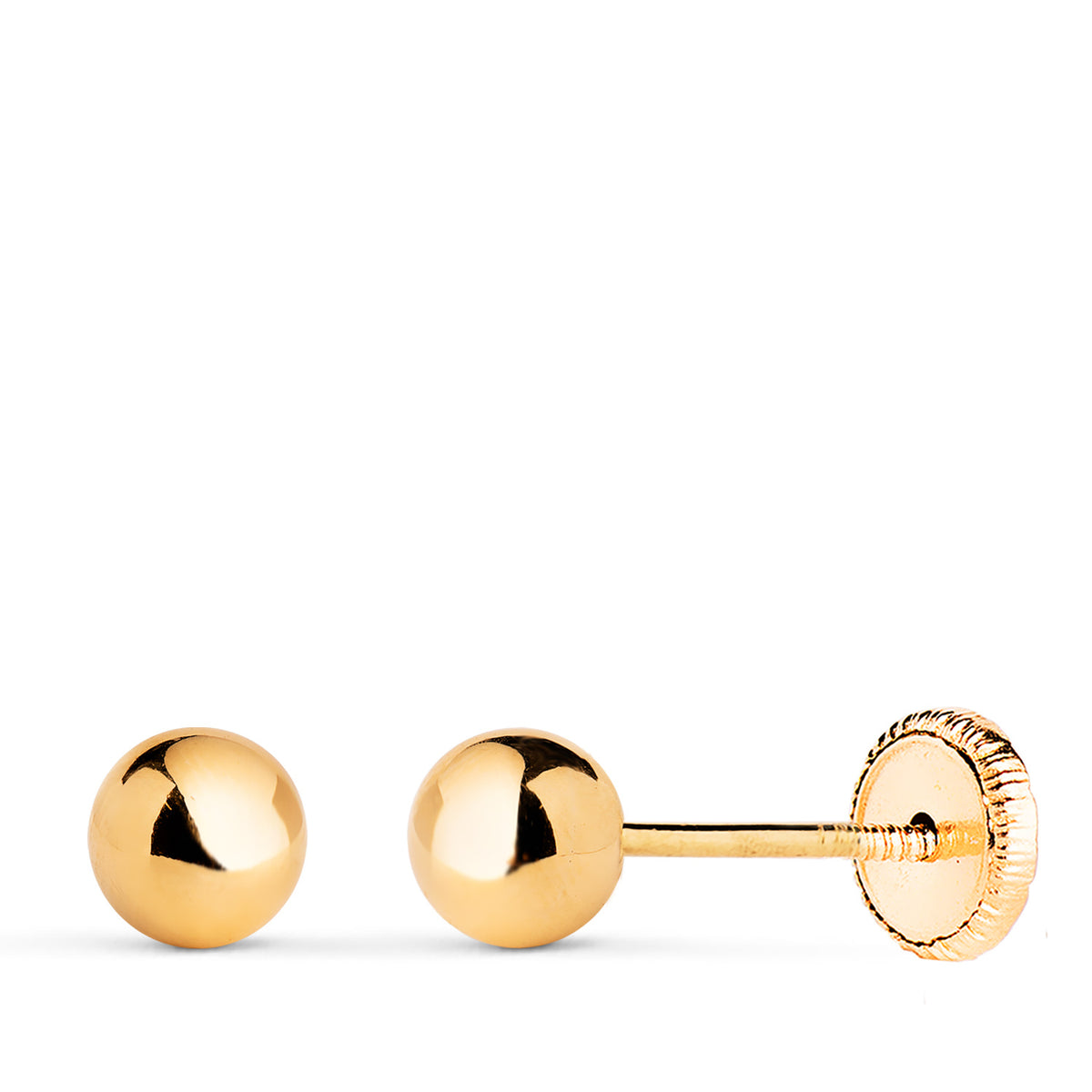 Pendientes Bola Lisa Brilla Hueca. Ancho: 5 mm. Cierre Tuerca de oro amarillo 18K