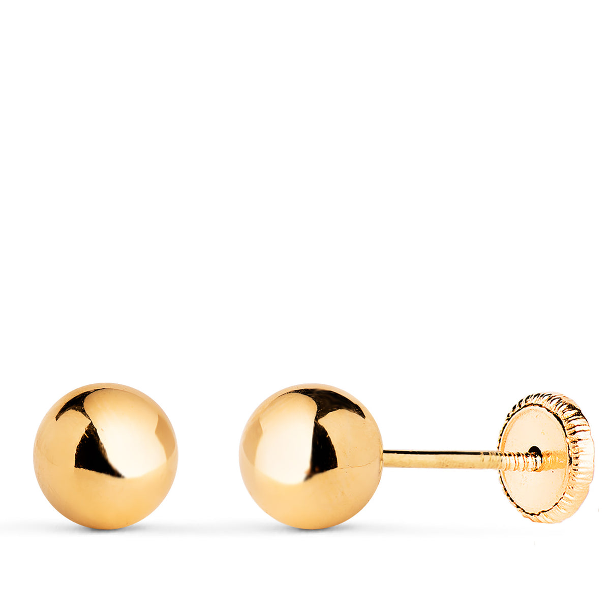 Pendientes Bola Lisa Brilla Hueca. Ancho: 6 mm. Cierre Tuerca de oro amarillo 18K