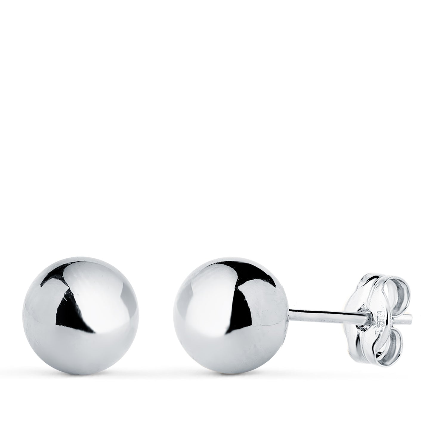 18K PENDIENTES ORO BLANCO BOLA LISA BRILLA HUECA. ANCHO: 7 MM. CIERRE PRESION