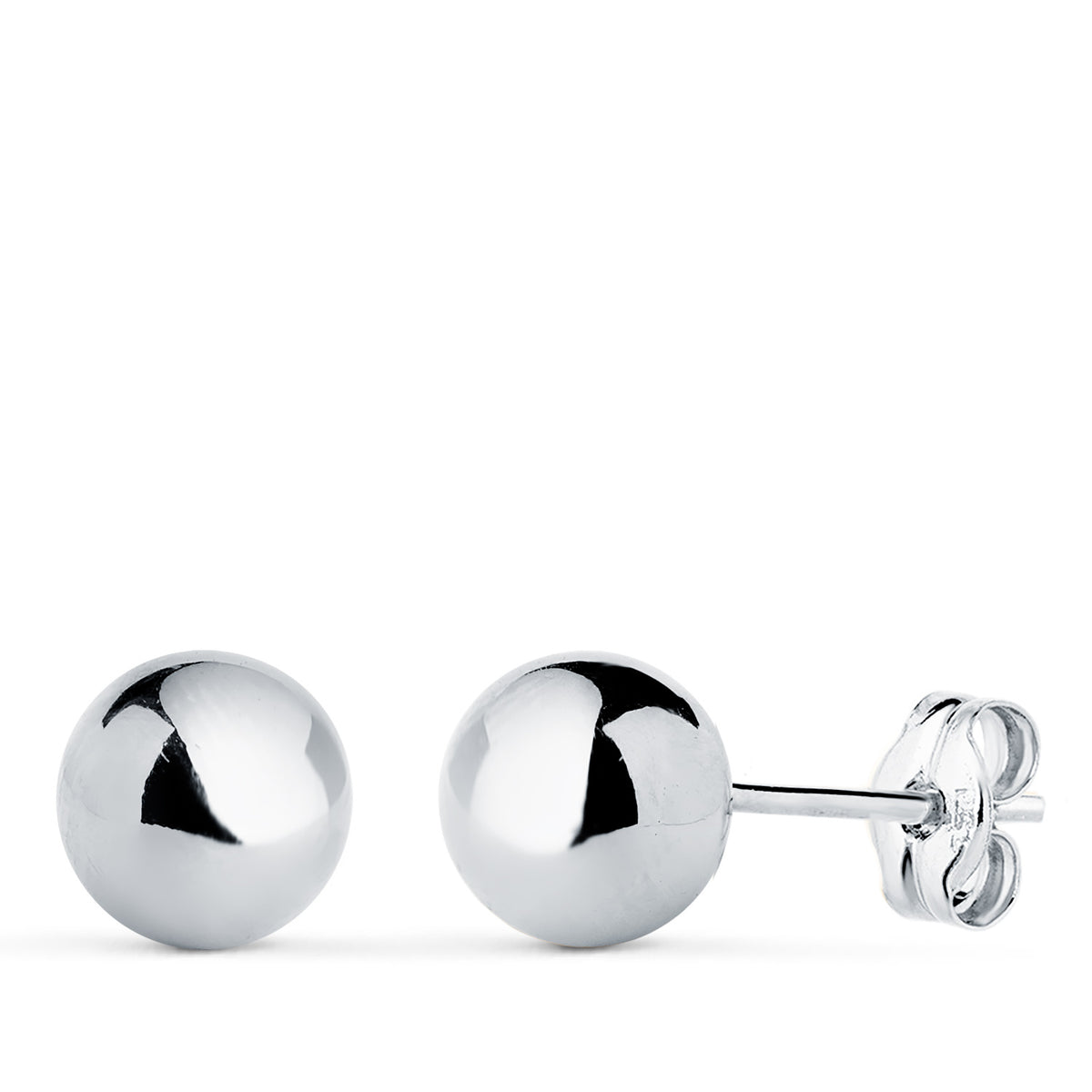 Pendientes Bola Lisa Brilla Hueca. Ancho: 7 mm. de oro blanco 18K