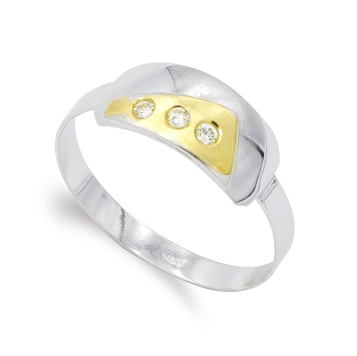 18K SORTIJA ORO BICOLOR MATE Y BRILLO CON CIRCONITAS. ANCHO: 7,5 MM