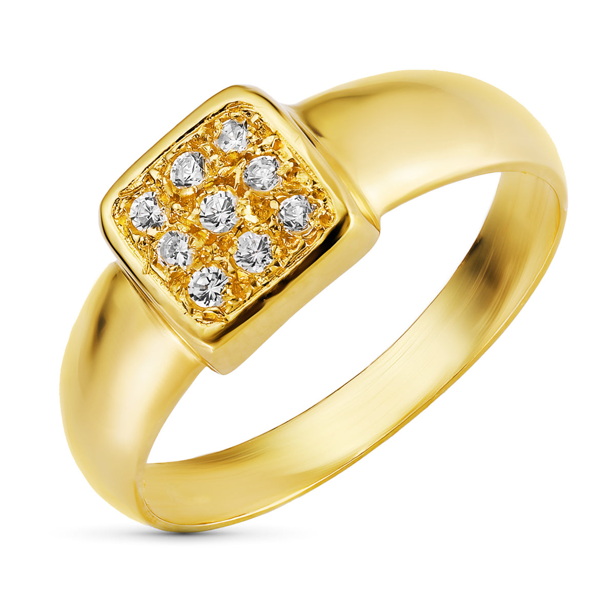 Sortija Motivo Cuadrado con Circonitas. Ancho: 7,5 mm de oro amarillo 18K