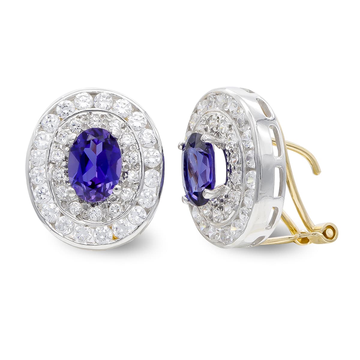 Pendientes Bicolor Amatista y Circonita 18K