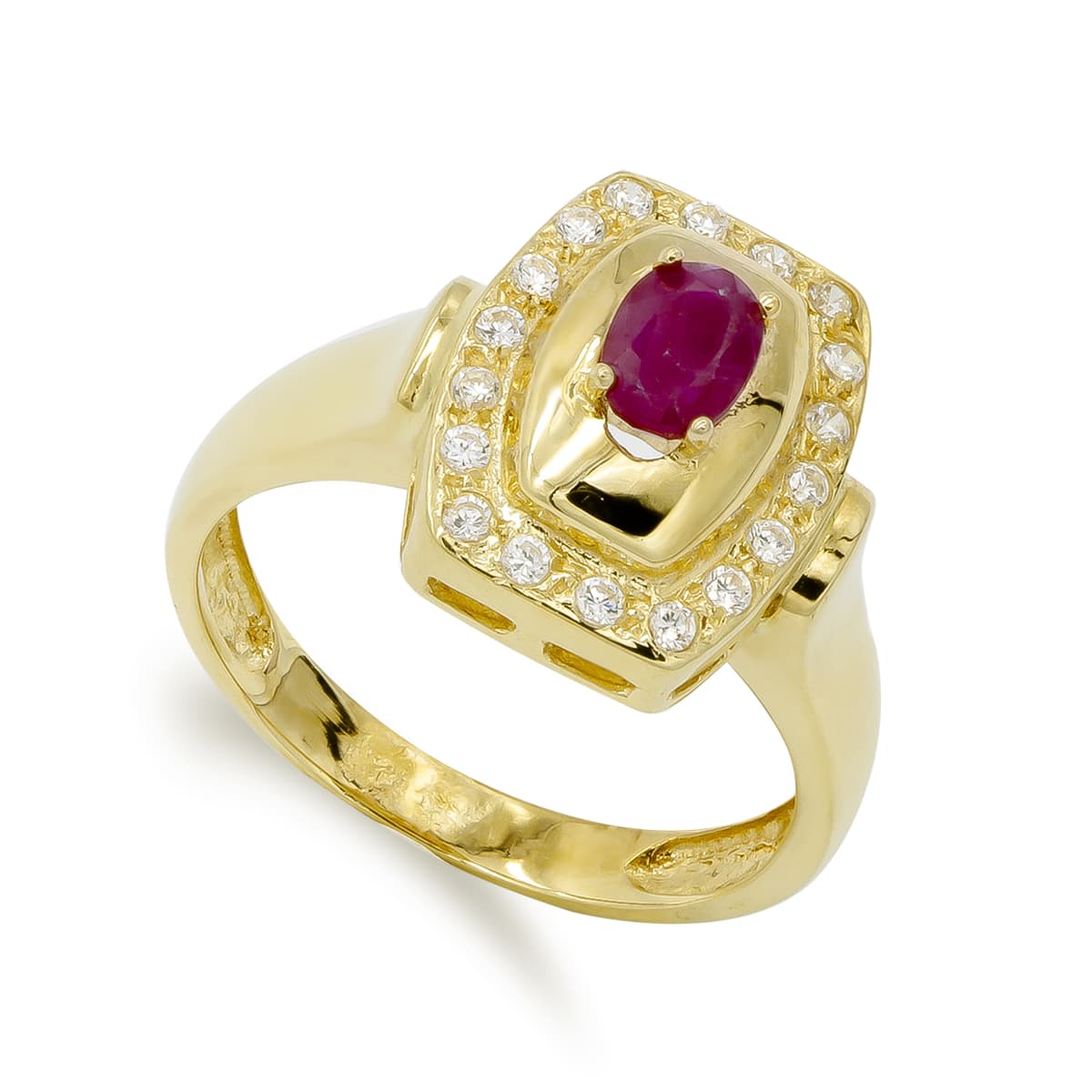 18K SORTIJA ORO AMARILLO RUBI 6X4 MM Y CIRCONITAS. ANCHO: 14,5 MM