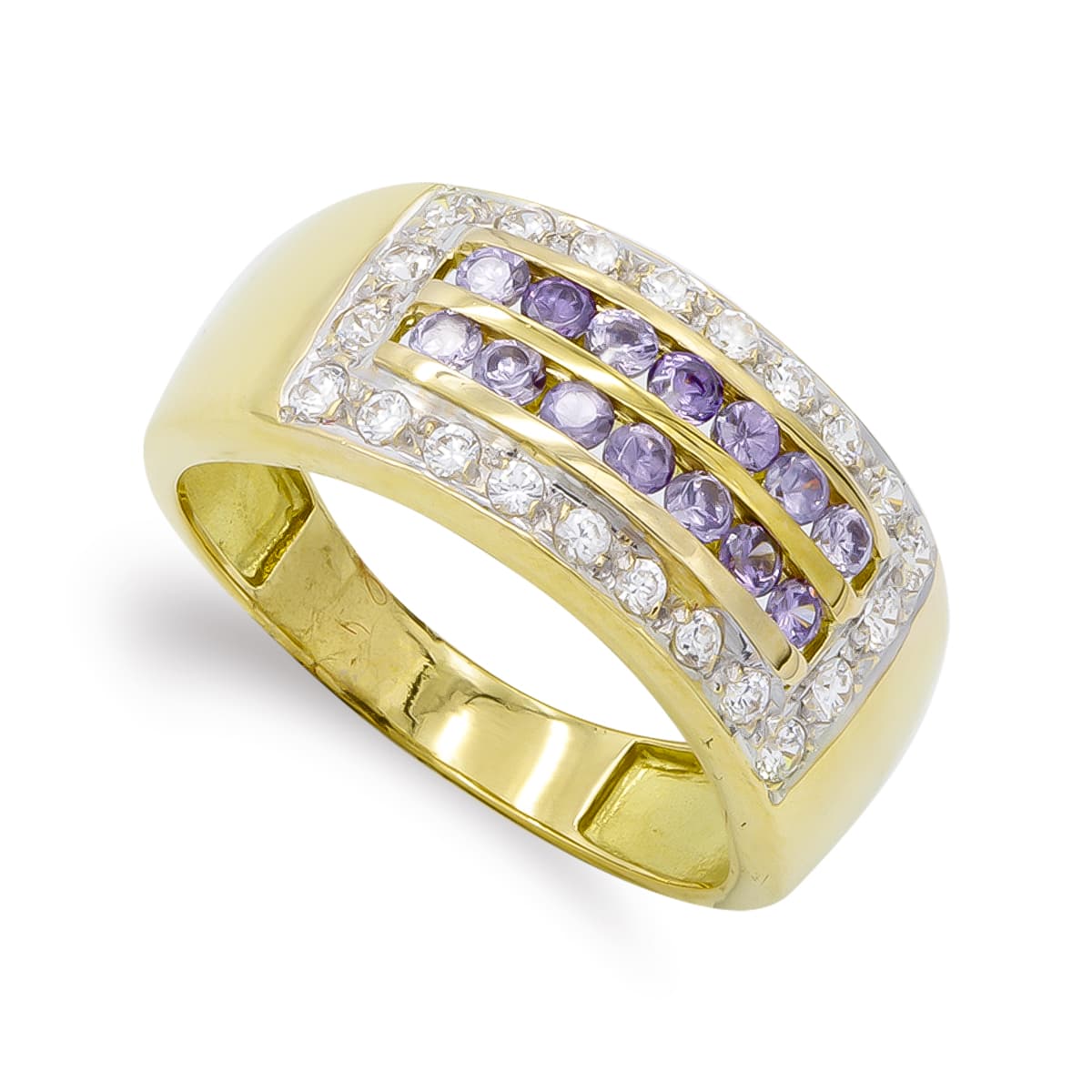 Sortija con Circonitas. Ancho: 9,5 mm de oro amarillo 18K