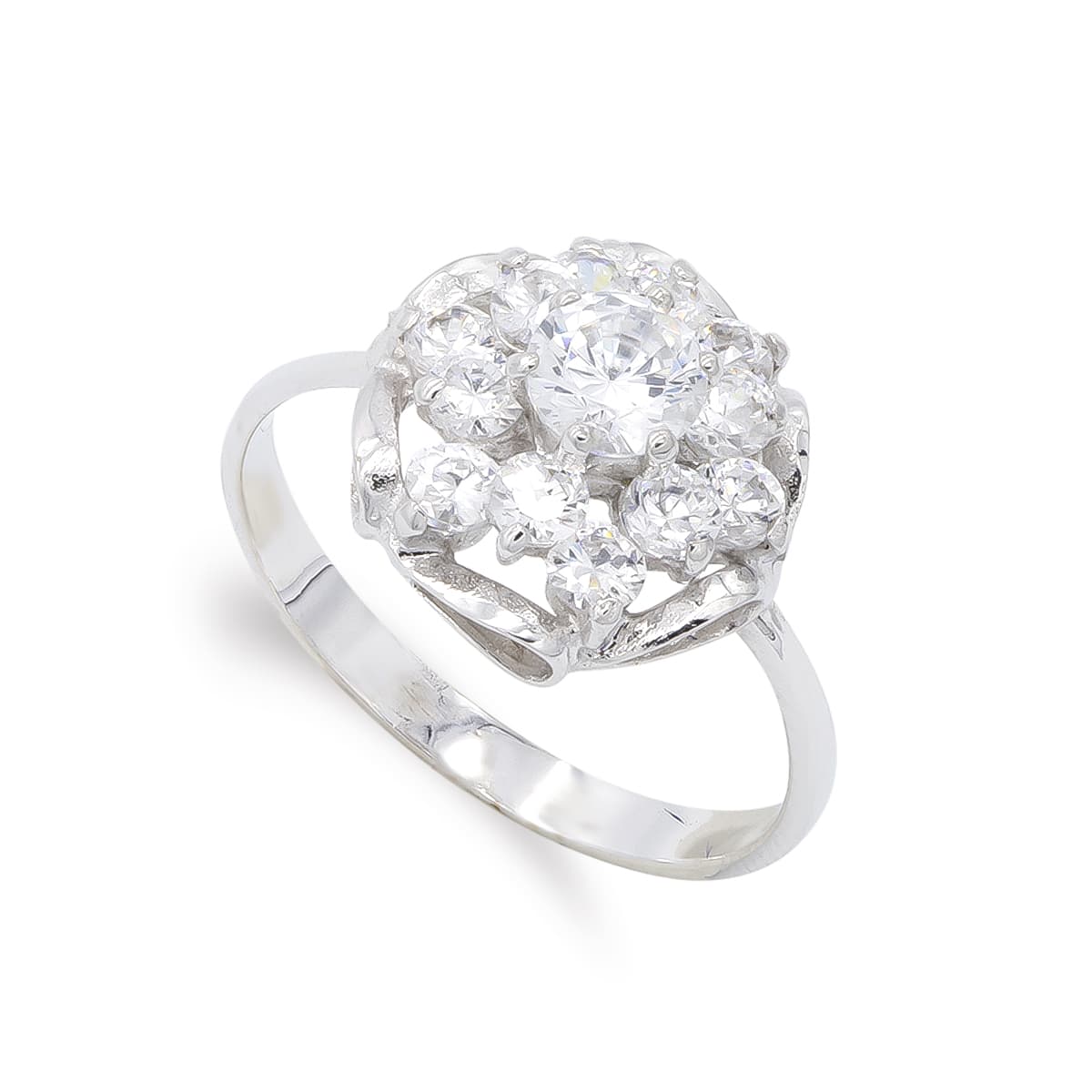 Sortija Cuajo Circonita y Ramas. Ancho: 13 mm de oro blanco 18K