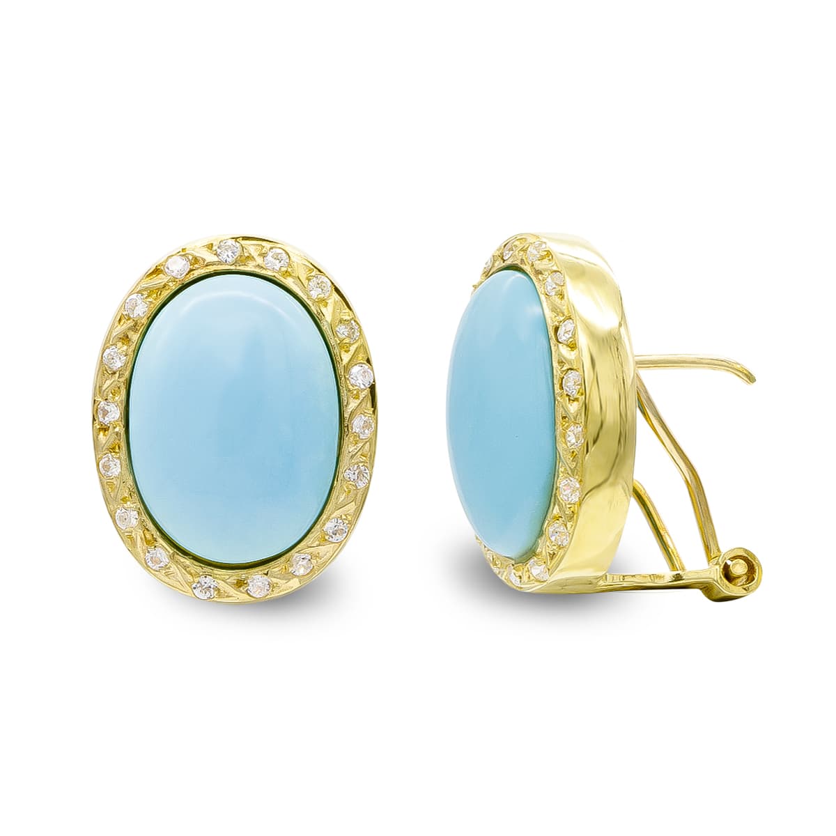 Pendientes Turquesa Fina 14 x 10 mm Circonita de oro amarillo 18K