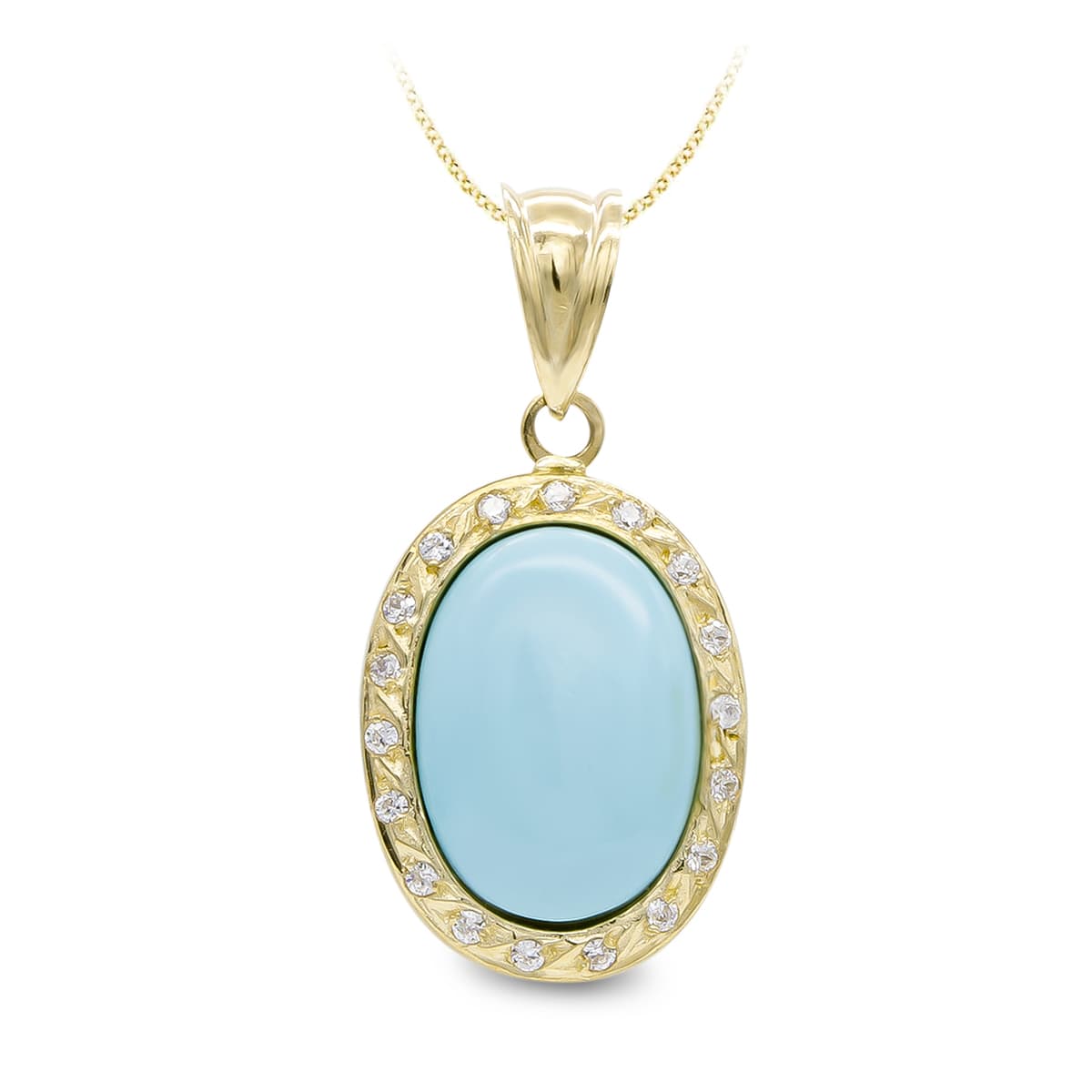 Colgante Turquesa Fina 14 x 10 mm Circonitas de oro amarillo 18K