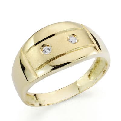 Sortija Mate y Brillo con Circonitas. Ancho: 10 mm de oro amarillo 18K