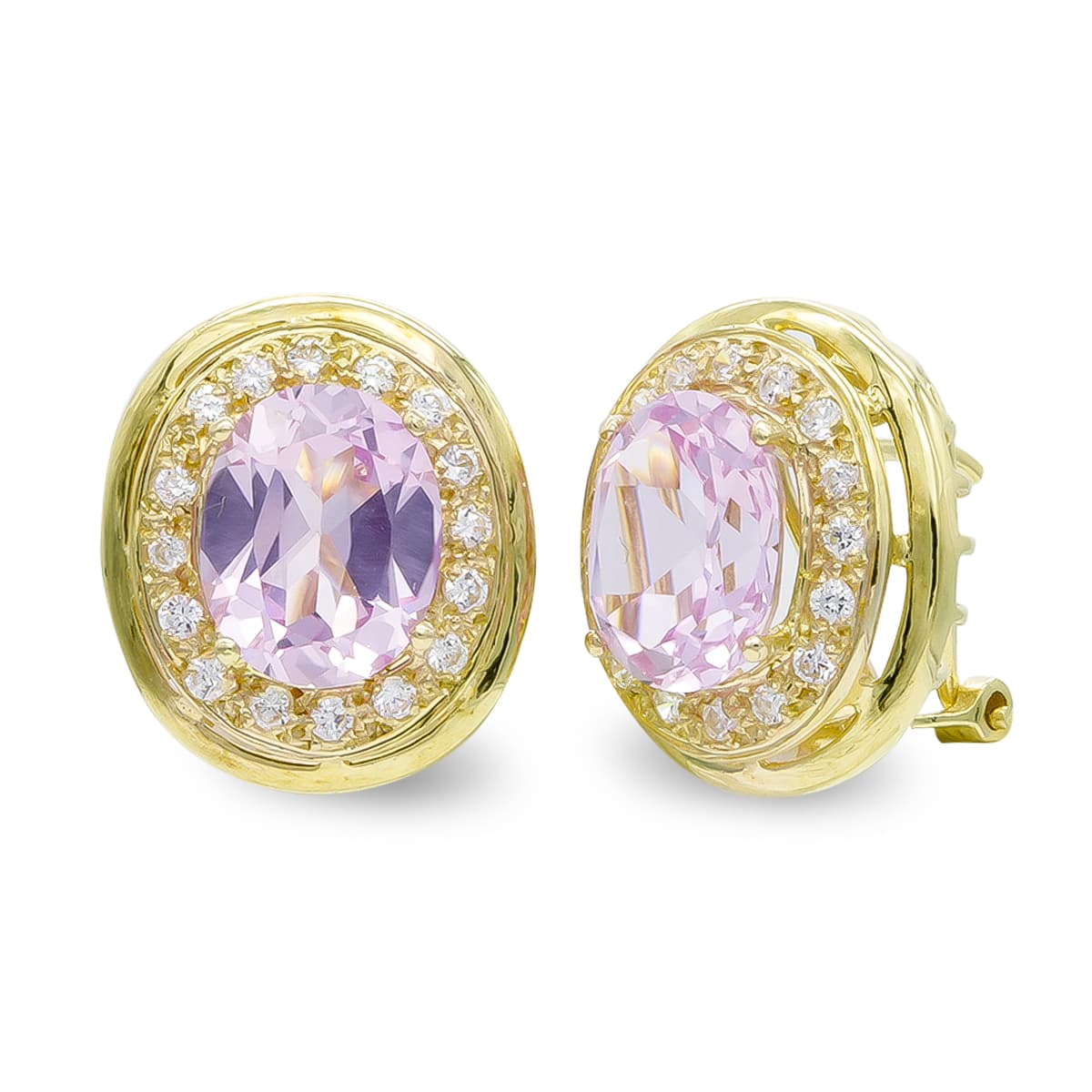 Pendientes Piedra Rosa 10 x 8 mm y Circonita de oro amarillo 18K