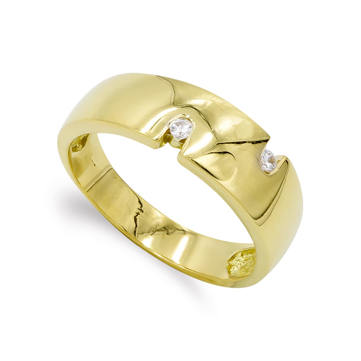 Sortija Maciza con Circonitas. Ancho: 7 mm de oro amarillo 18K