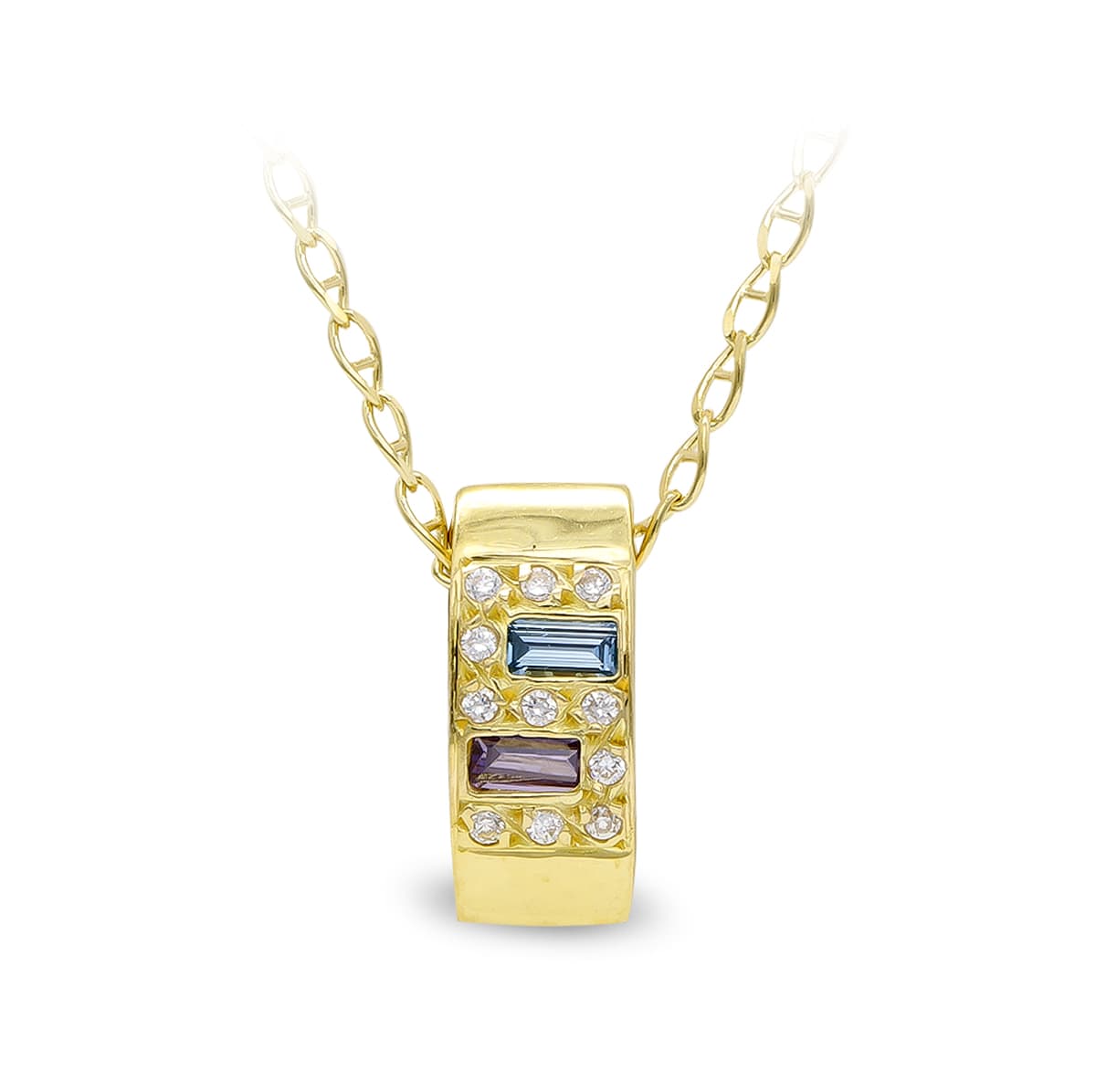 18K GARGANTILLA ORO AMARILLO CON DOS PIEDRAS COLOR RECTANGULARES