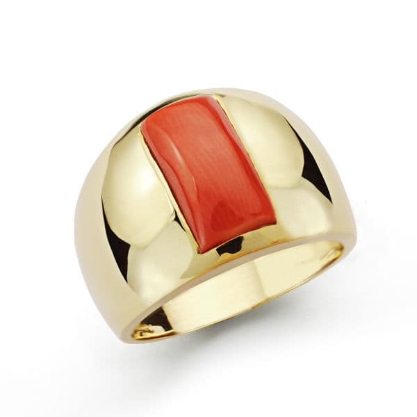Sortija Coral Fino 12 x 6 mm. Ancho: 14,5 mm de oro amarillo 18K