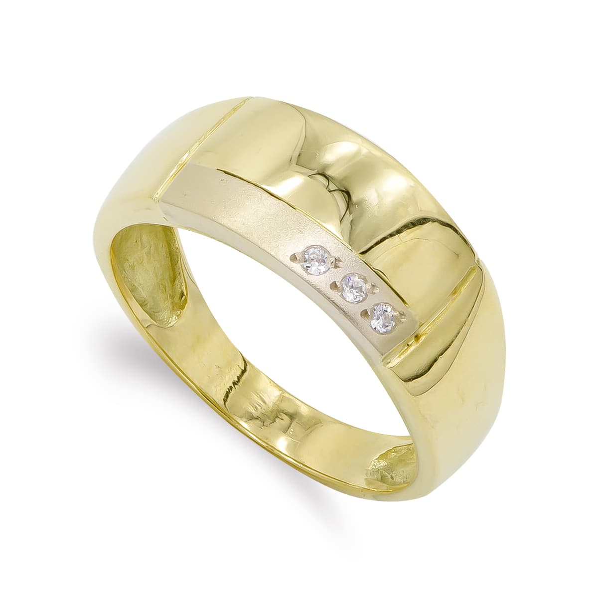 18K SORTIJA ORO BICOLOR MACIZA MATE Y BRILLO CON CIRCONITAS. ANCHO: 8 MM