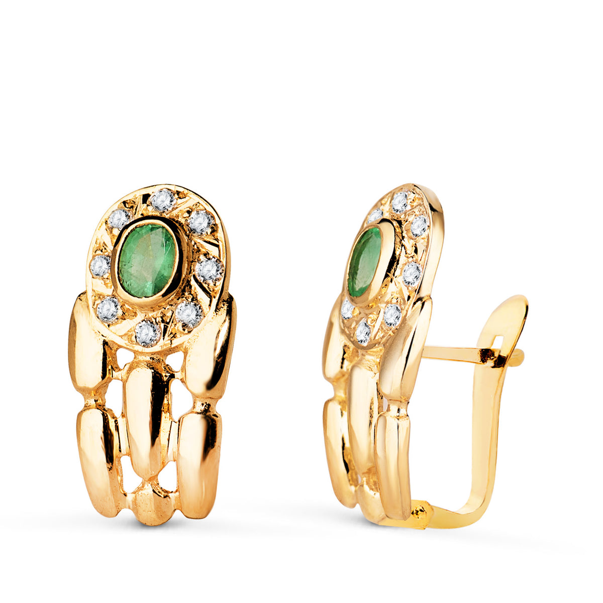 Pendientes Panter con Esmeralda y Circonitas. 16 x 8 mm. de oro amarillo 18K