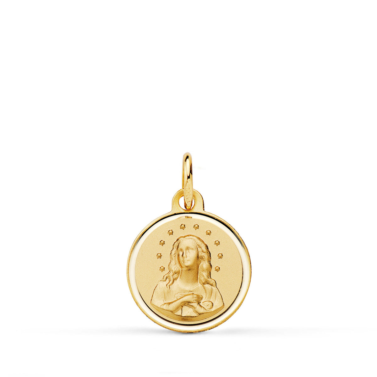 Medalla Virgen Inmaculada Bisel 14 mm. de oro amarillo 18K