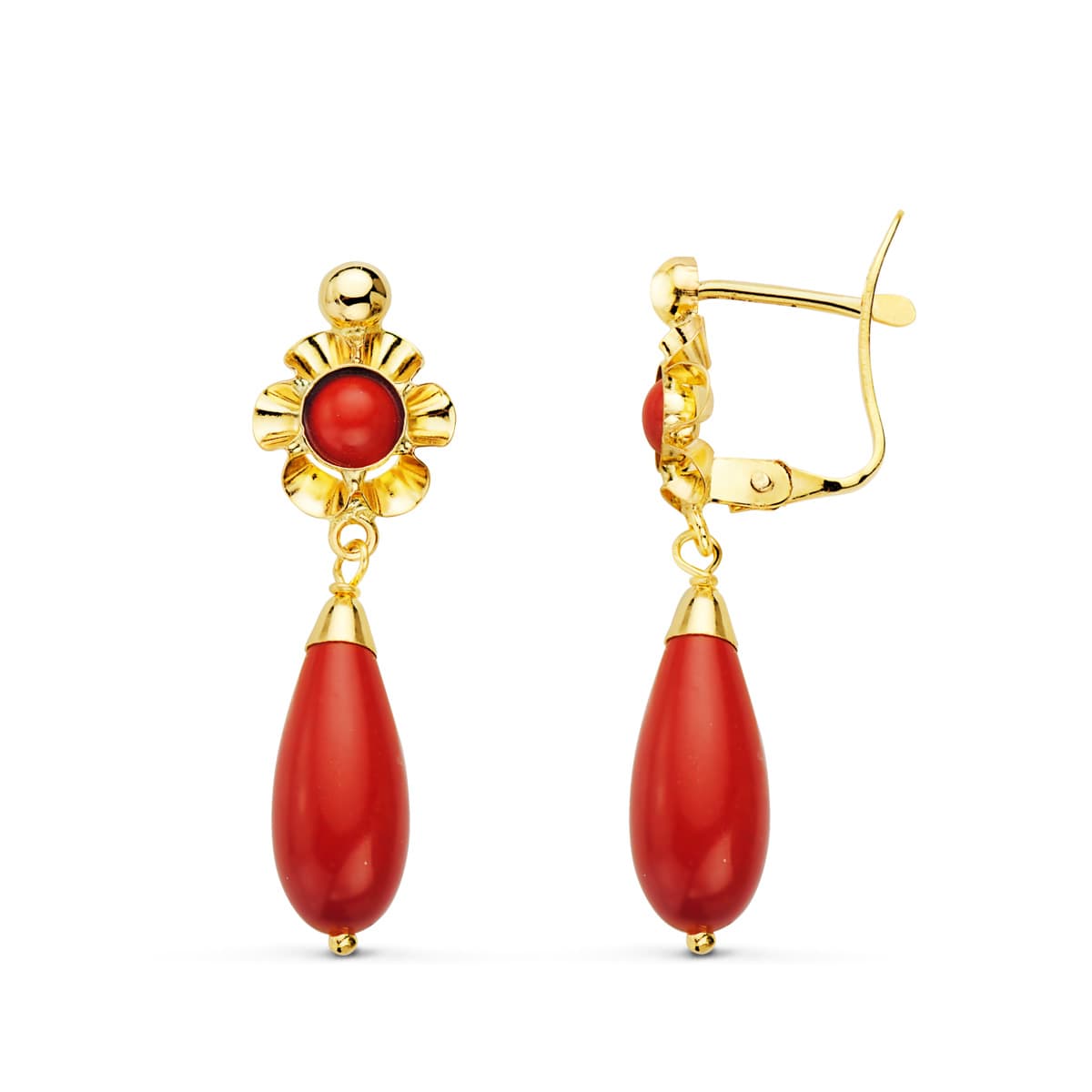 18K PENDIENTES ORO AMARILLO CUBANAS CORAL 30X9 MM CIERRE CATALAN