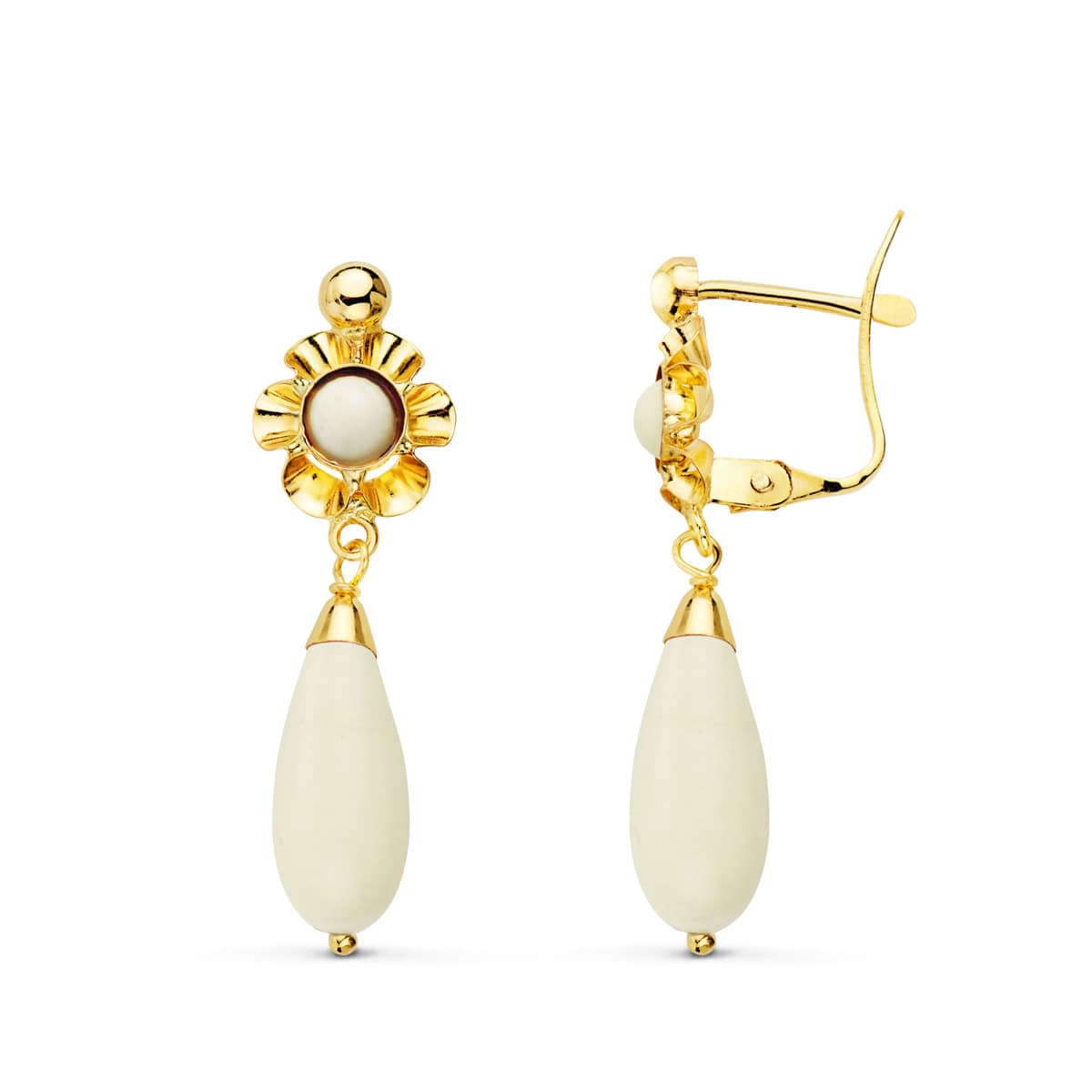 18K PENDIENTES ORO AMARILLO CUBANITAS BLANCAS. 30X9 MM CIERRE CATALAN