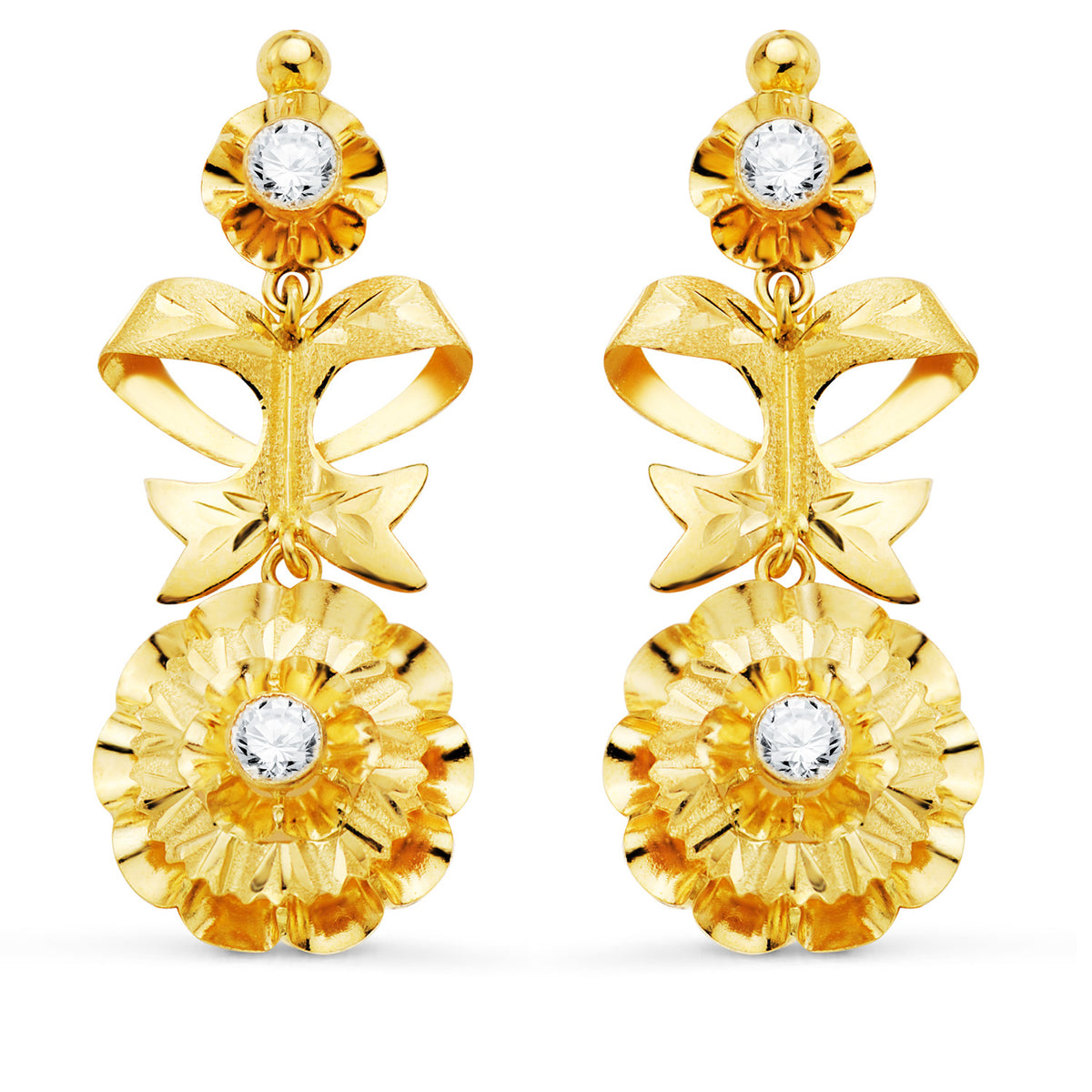 Pendientes Cubanas con Circonita 40 x 14 mm de oro amarillo 18K