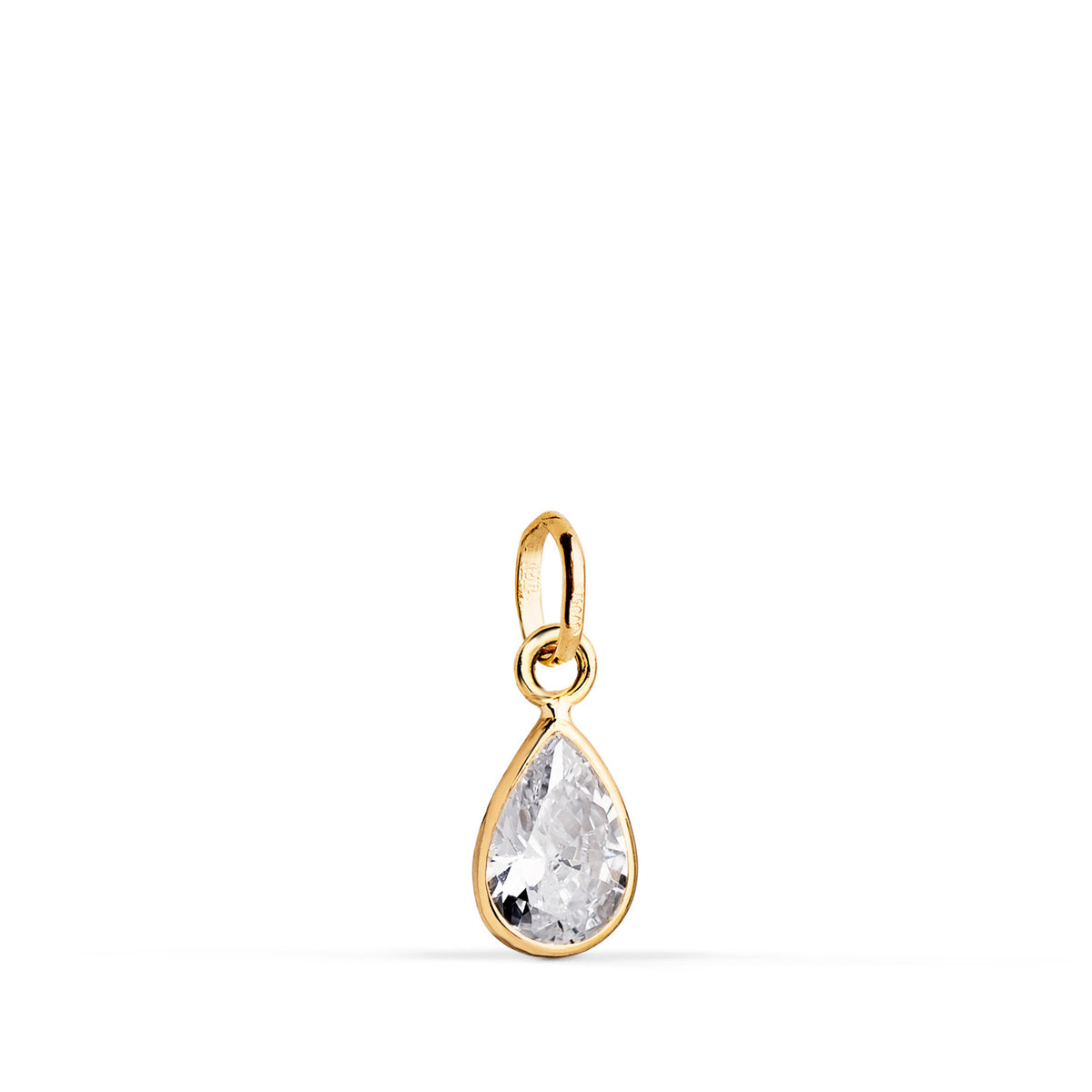 Colgante Lagrima con Circonita. Medida: 10 x 5,5 mm de oro amarillo 18K