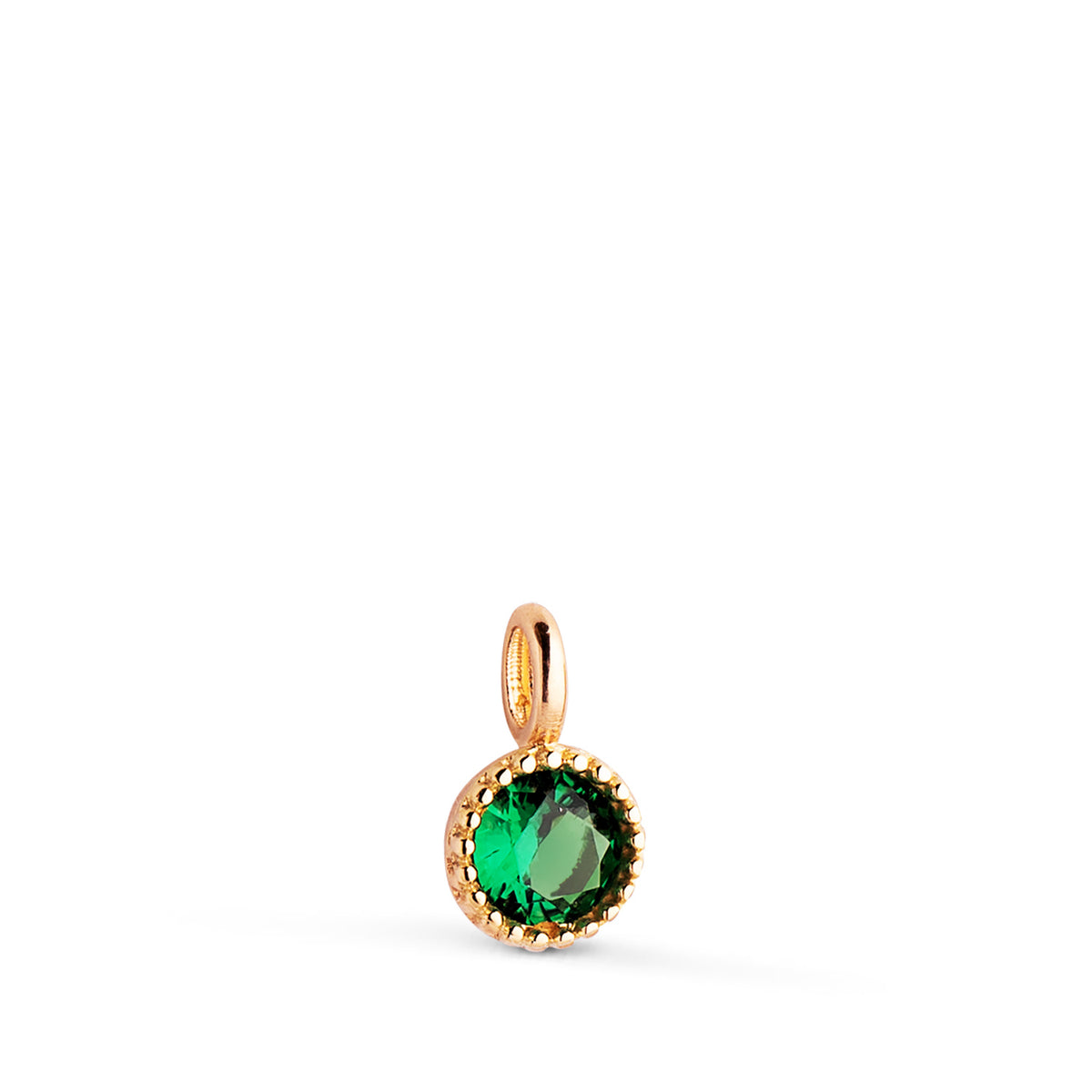 Colgante Redondo Piedra Verde Bordes Bolitas. Medida: 8,5 x 5 mm de oro amarillo 18K