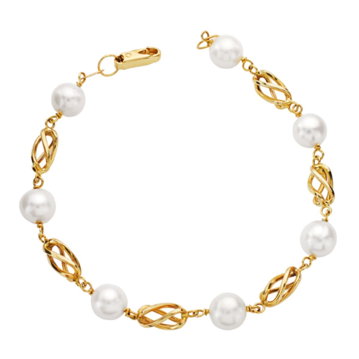Pulsera Perla Redondas de 8 mm y Jaulas de 19 cm de oro amarillo 18K