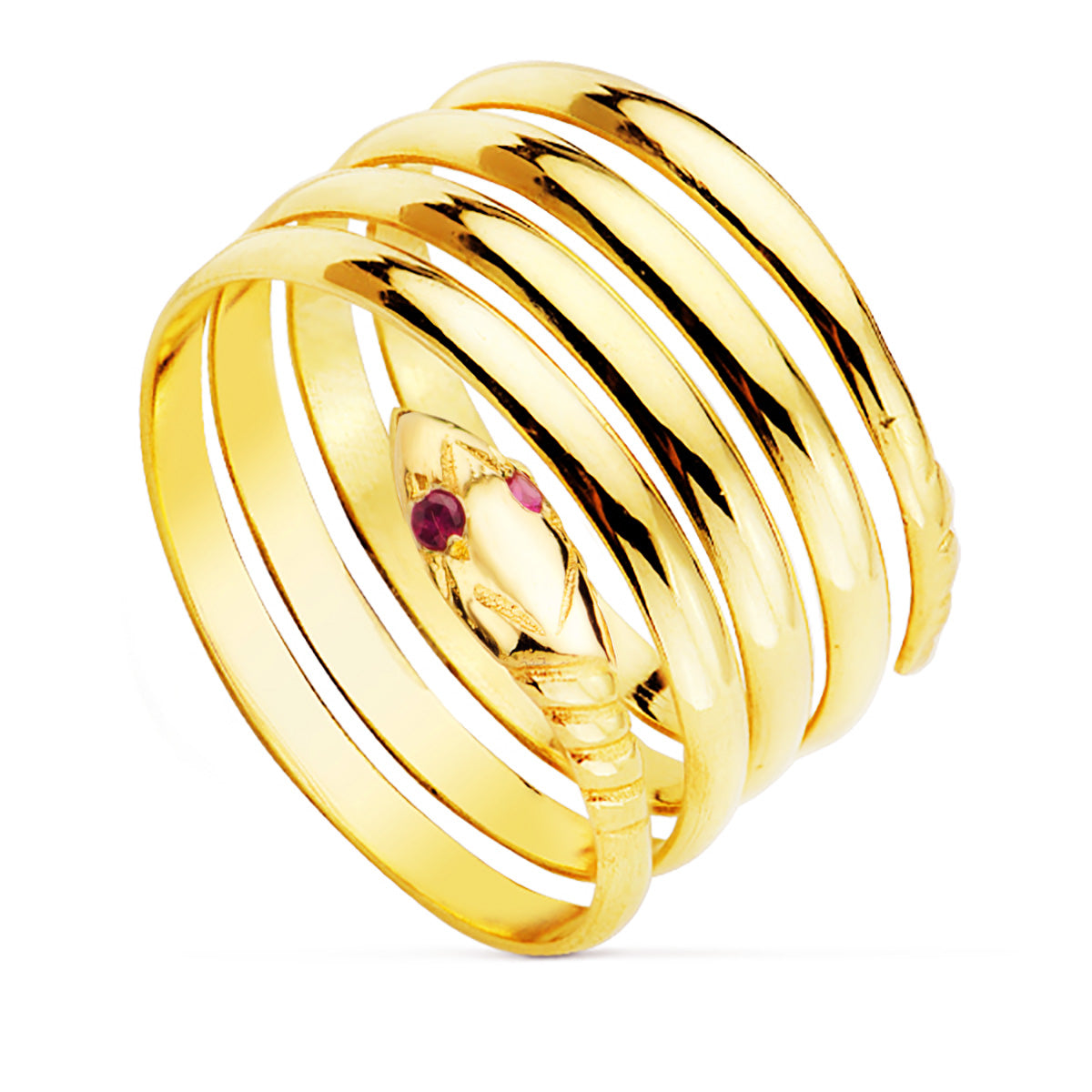 Sortija Serpiente 4 Vueltas con Ojo de Rubíes de oro amarillo 18K