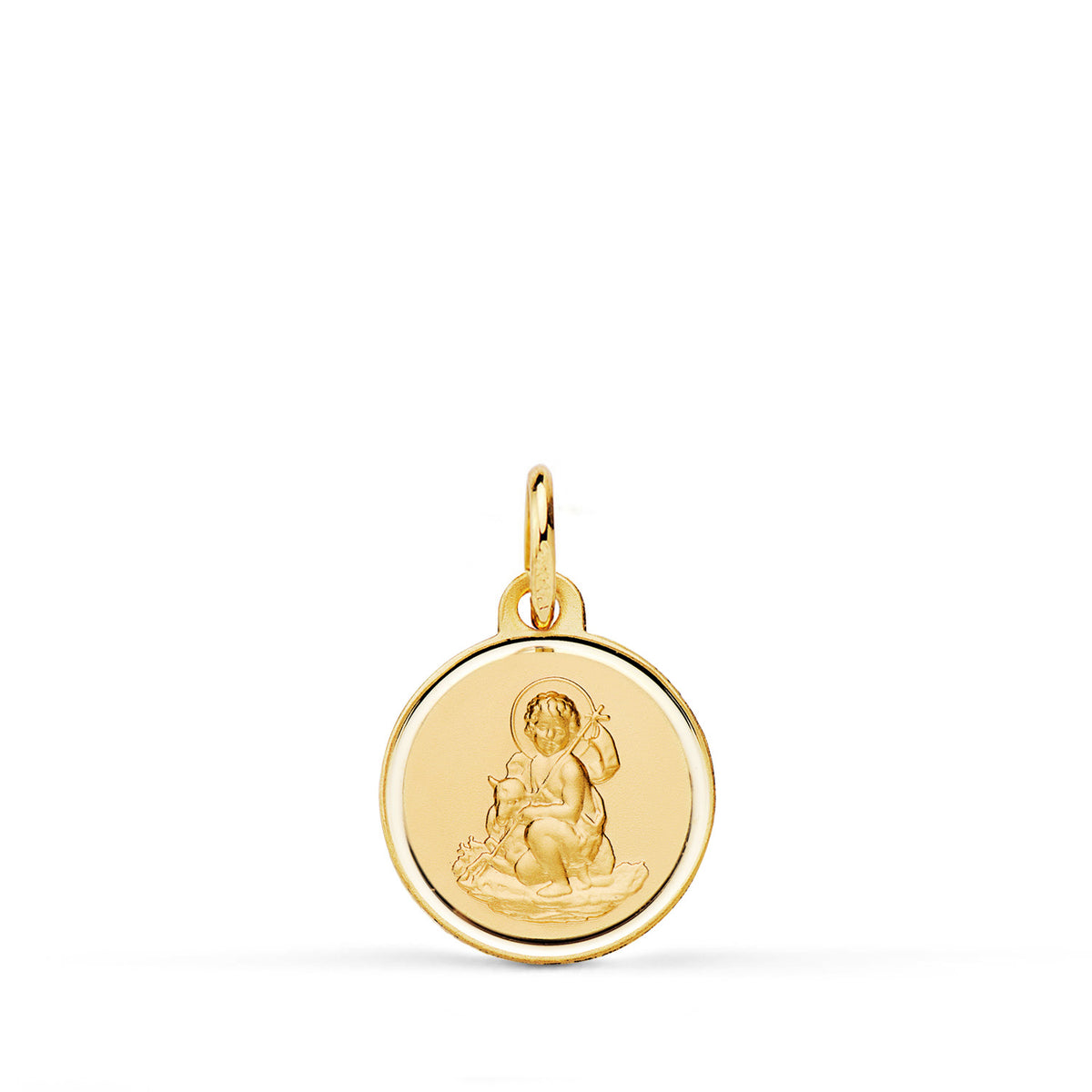 Medalla San Juan Bautista Matizada Bisel 12 mm de oro amarillo 18K