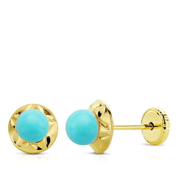 Pendientes Tallados Coral 4 mm. Ancho: 6 mm. Cierre Tuerca de oro amarillo 9K