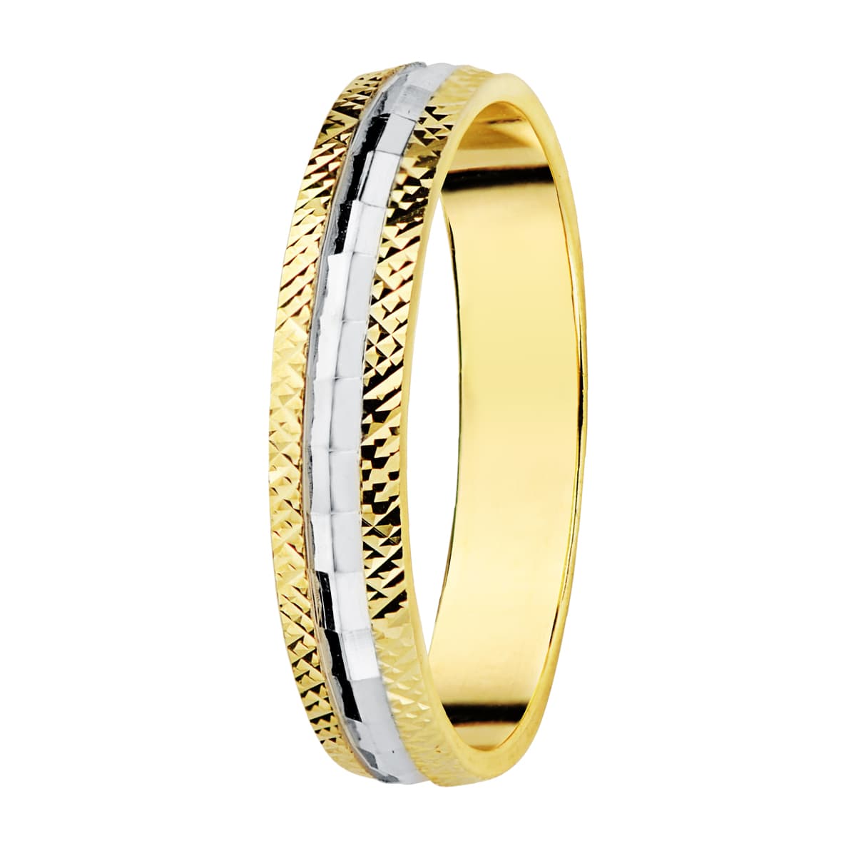 9K ALIANZA ORO BICOLOR TALLADA 3.5 MM