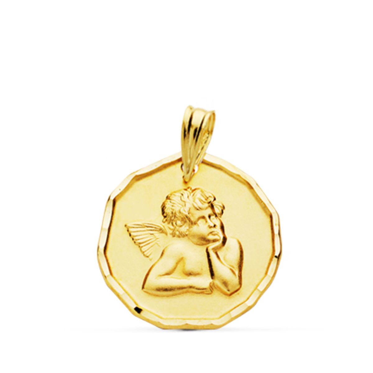 Medalla Angelito Burlon Mate Bordes Tallados 18 mm de oro amarillo 9K