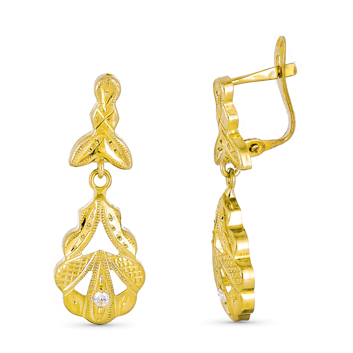 Pendientes Cubana Dos Cuerpos 27 x 10 mm de oro amarillo 9K