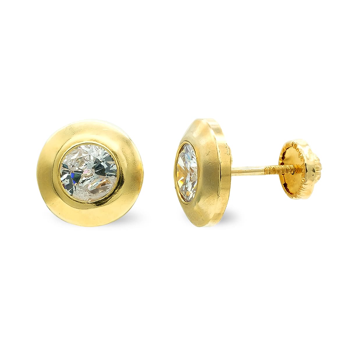 Pendientes 9 mm Circonita 5 mm Cierre Tuerca de oro amarillo 9K