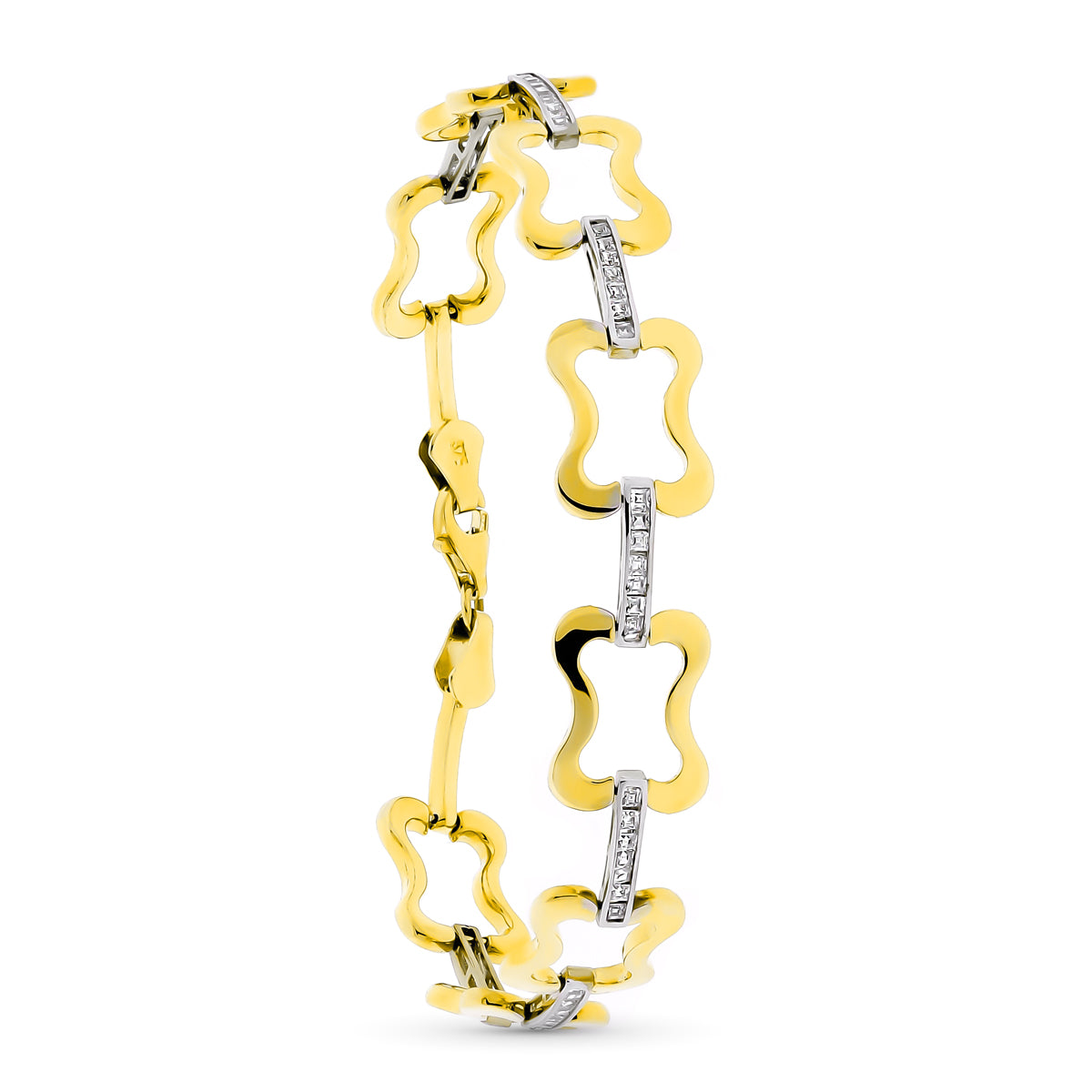 Pulsera Bicolor con Circonita 19 cm 9K
