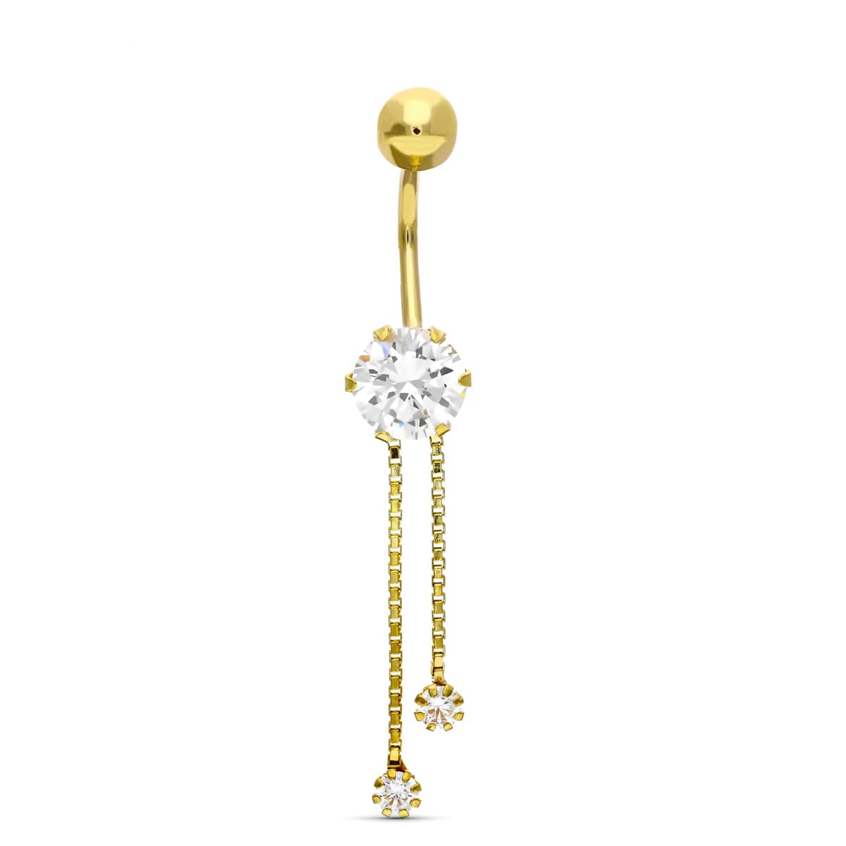 18K PIERCING ORO AMARILLO OMBLIGO CIRCONITA Y CADENITAS.