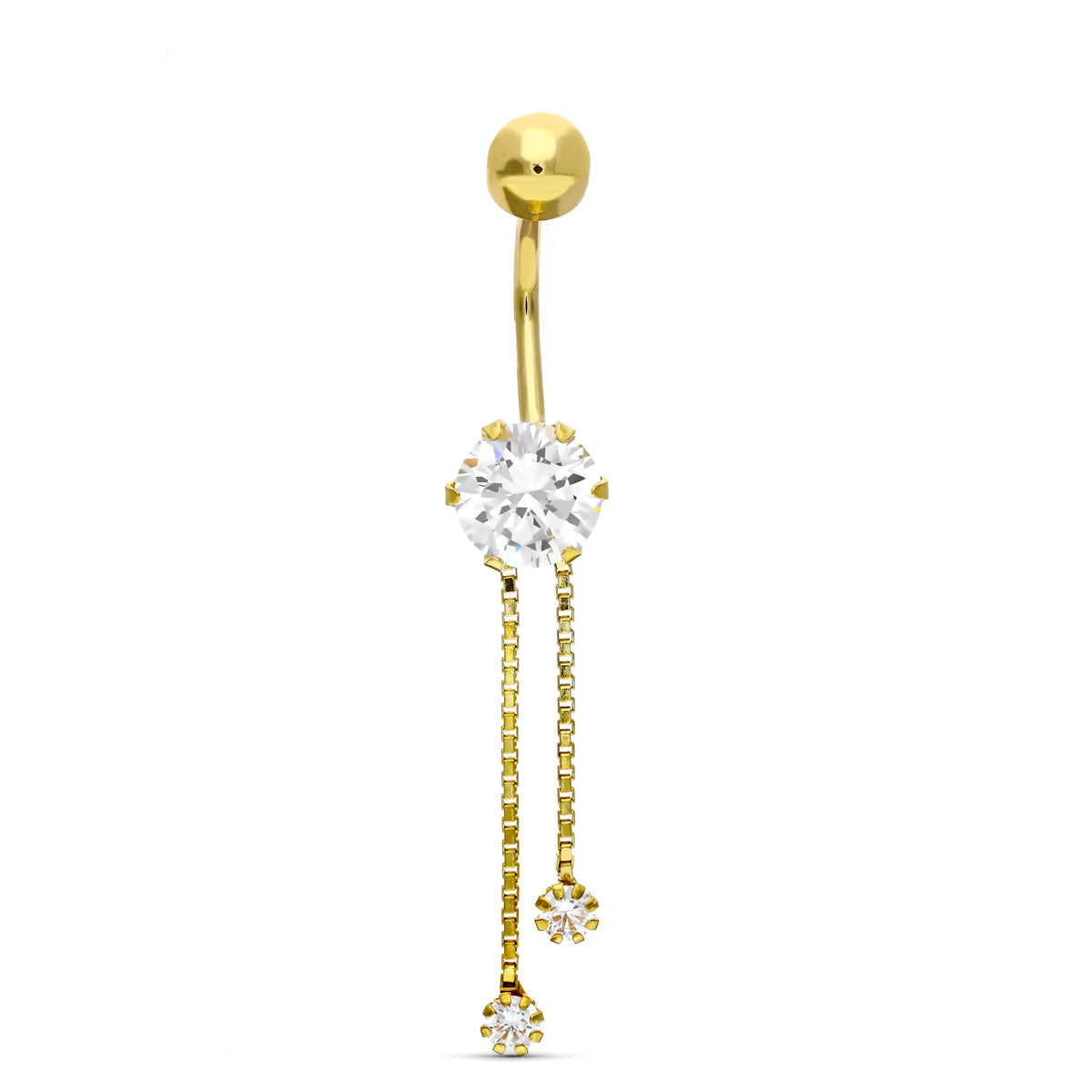 Piercing Ombligo Circonita y Cadenitas. de oro amarillo 18K