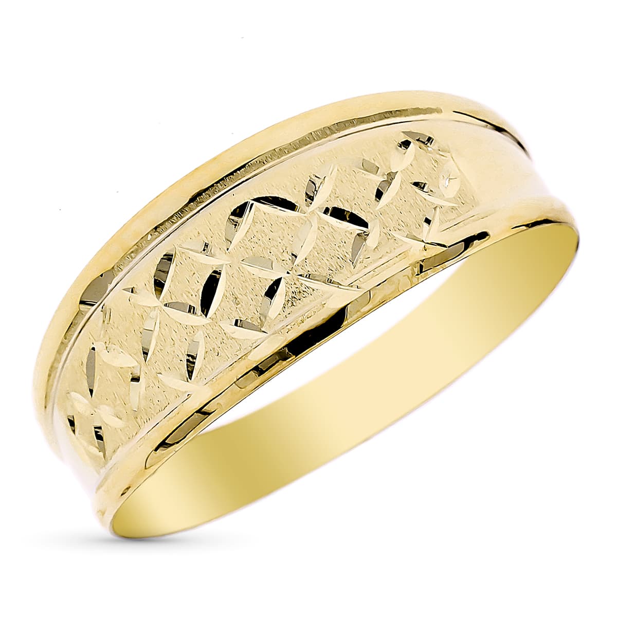 Sortija Estampada Acabado Diamantado Ancho Total 9 mm de oro amarillo 9K
