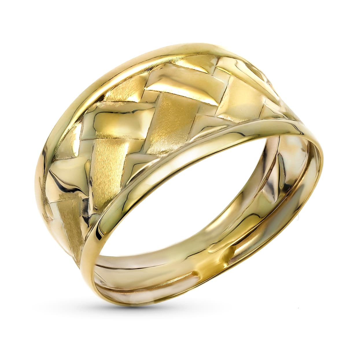 Sortija Trenzada Bordes en Brillo. Ancho: 11 mm de oro amarillo 9K