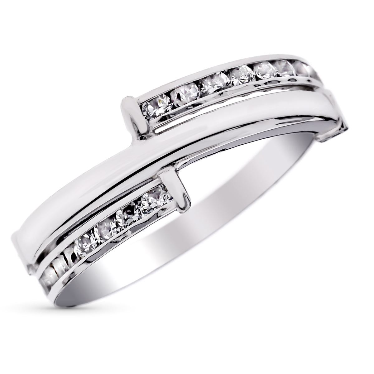 9K SORTIJA ORO BLANCO BANDAS CON CIRCONITAS EN CARRIL. ANCHO: 5,5 MM