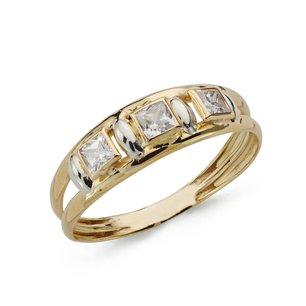 Sortija Doble Cuerpo con Amatista Cuadrada. Ancho: 6 mm de oro amarillo 9K