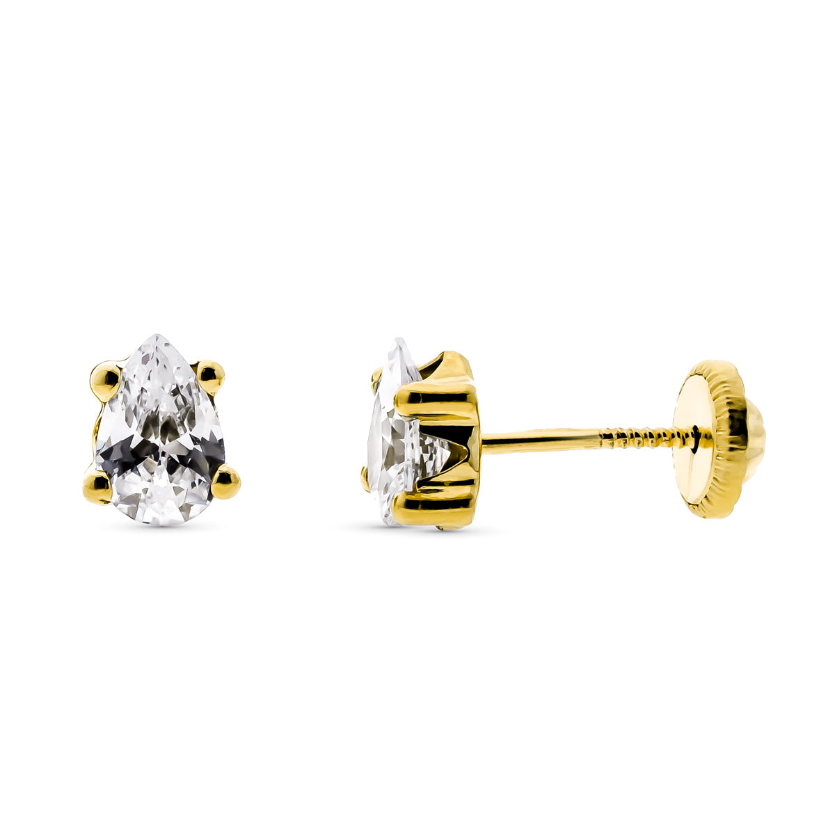 Pendientes Garras Talla Lagrima 6 x 4 mm Cierre Tuerca de oro amarillo 9K