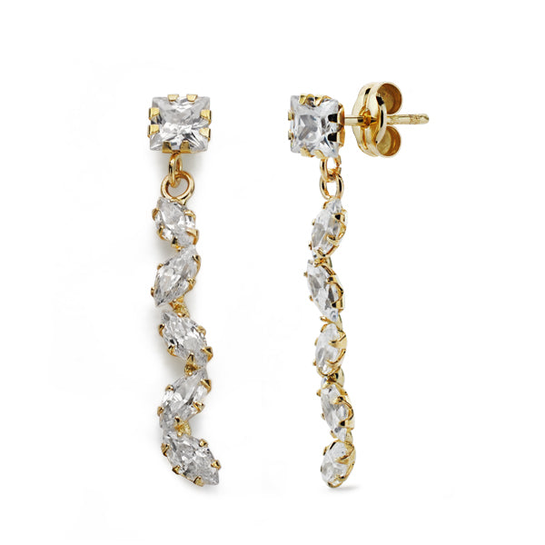 Pendientes Largos 9K Circonita 28 x 5 mm de oro amarillo 9K