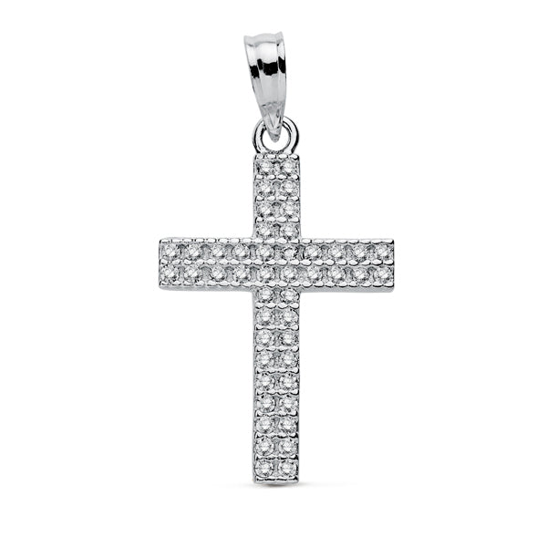 Cruz Circonita 19 x 15 mm de oro blanco 9K