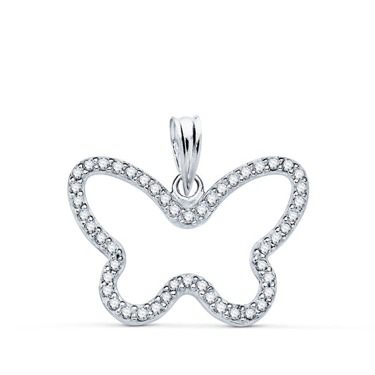 9K COLGANTE ORO BLANCO MARIPOSA CON CIRCONITA 22X16 MM