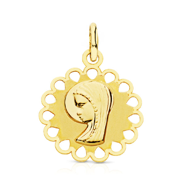9K MEDALLA ORO AMARILLO VIRGEN NIÑA CERCO. 15 MM