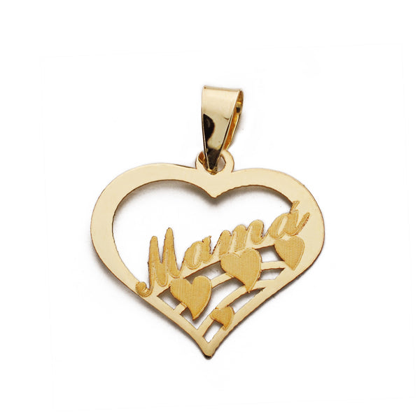 Colgante Corazon con Palabra Mama. Medida: 18 x 16 mm de oro amarillo 9K