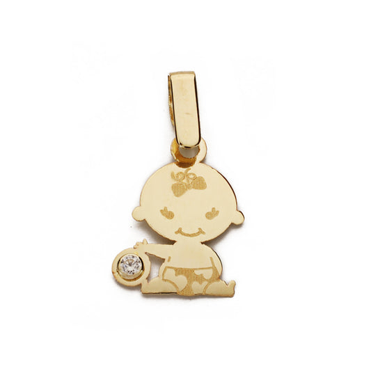 9K COLGANTE ORO AMARILLO NIÑA LASER CIRCONITA 15X11 MM