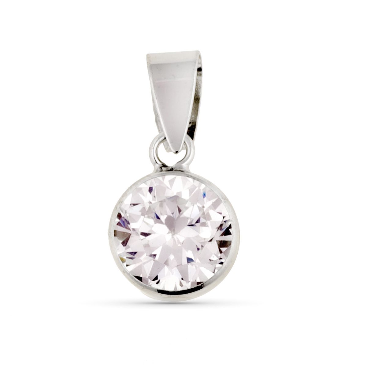 Colgante Redondo Chaton con Circontia 7 mm de oro blanco 9K