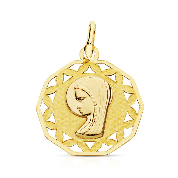 9K MEDALLA ORO AMARILLO VIRGEN NIÑA CERCO CALADO 16 MM